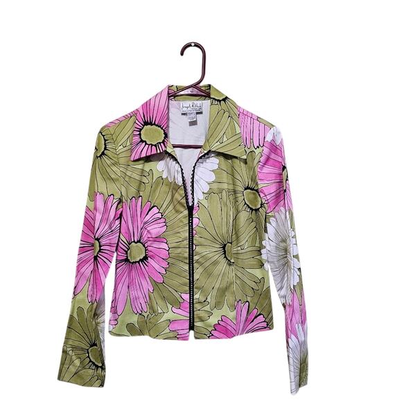 JOSEPH RIBKOFF Big Gerber Daisy Bright Color Floral Blazer Jacket Size 4 - Picture 1 of 7